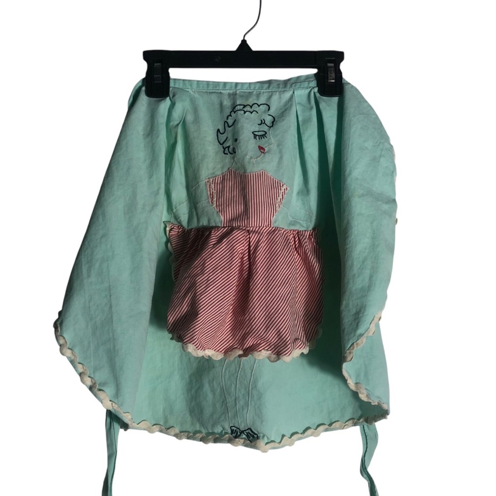 Vintage 60’s mint green hand made embroidered kitchen apron